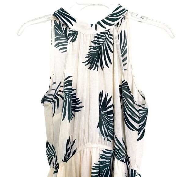 Vici Dolls Cream Green Palm Print High Neck Side Slit Resort Maxi Dress Small - Picture 4 of 6